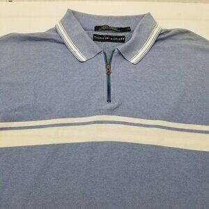 Tommy Hilfiger Men's Large Blue Polo Shirt Collared Short Sleeves 1/4 Zipper